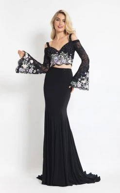 Formal Gowns Rachel Allan - 6108 Two Piece Floral Bell Sleeves Dress