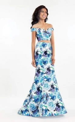 Formal Gowns Rachel Allan - 6127 Floral Print Off-Shoulder Mermaid Dress