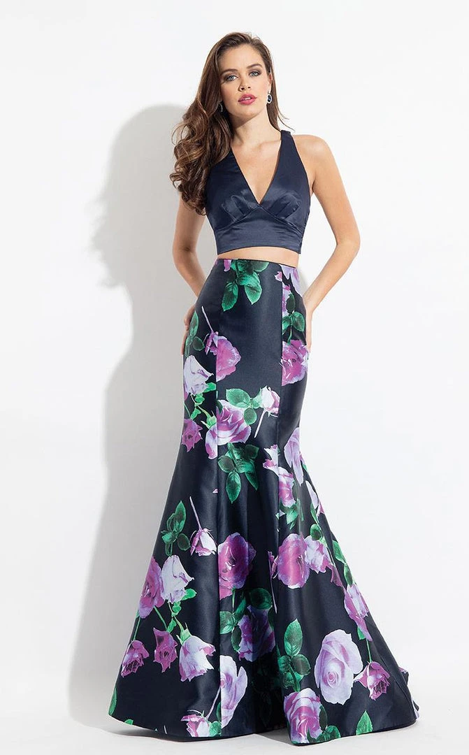Rachel Allan - 6134 Floral V-neck Mermaid Dress 3 Rachel Allan - 6134 Floral V-neck Mermaid Dress