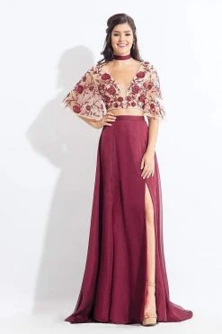 Rachel Allan - 6157 Floral Beaded Kimono Two-Piece Gown Formal Gowns