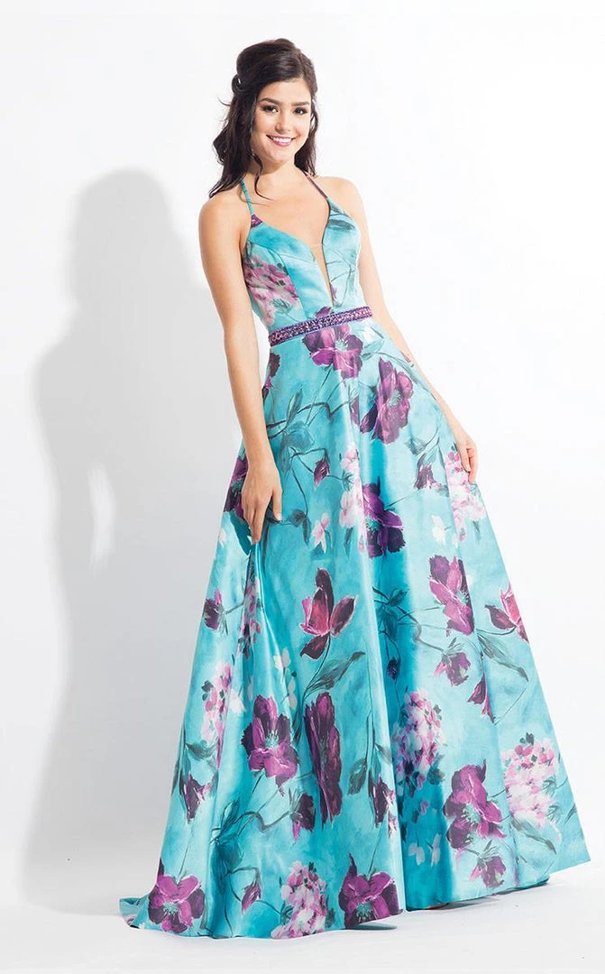 Rachel Allan - 6169 Thin Straps Floral Print Gown Formal Gowns 3 Rachel Allan - 6169 Thin Straps Floral Print Gown Formal Gowns