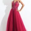 Formal Gowns Rachel Allan - 6172 Floral Lace Applique Halter Gown