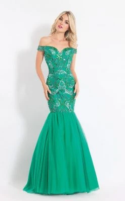 Formal Gowns Rachel Allan - 6193 Off Shoulder Embellished Trumpet Gown