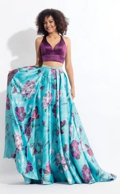 Rachel Allan - 6194 Two-Piece Haltered Floral Print Gown Formal Gowns