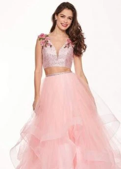 Rachel Allan - 6412 Two-Piece Floral Motif Shoulders Tiered Tulle Gown Formal Gowns