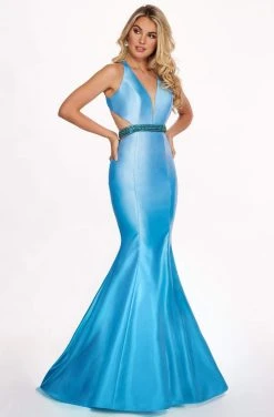 Rachel Allan - 6413 V Neck Beaded Waist Matte Satin Mermaid Gown