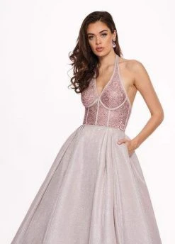 Rachel Allan - 6414 Jeweled Bustier Plunging Halter Ballgown