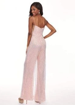 Rachel Allan - 6426 Sequined Straight-Across Jumpsuit