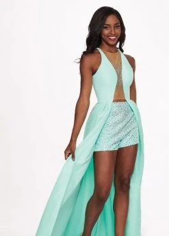 Rachel Allan - 6435 Plunging Illusion Gown With Beaded Shorts Formal Gowns 11 Rachel Allan - 6435 Plunging Illusion Gown With Beaded Shorts Formal Gowns