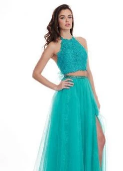 Formal Gowns Rachel Allan - 6437 Two Piece Embroidered Lace Halter A-line Dress