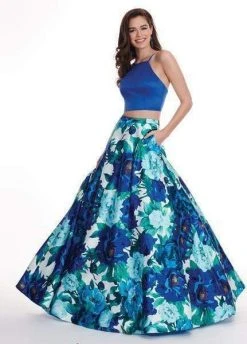 Formal Gowns Rachel Allan - 6438 Two Piece Floral Halter A-Line Gown