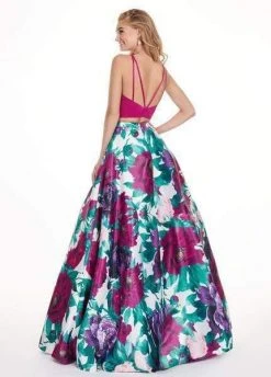 Formal Gowns Rachel Allan - 6438 Two Piece Floral Halter A-Line Gown