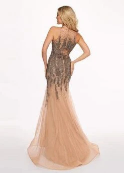 Formal Gowns Rachel Allan - 6452 Embellished Halter Jersey Tulle Trumpet Dress