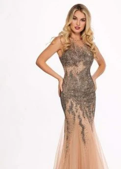 Formal Gowns Rachel Allan - 6452 Embellished Halter Jersey Tulle Trumpet Dress