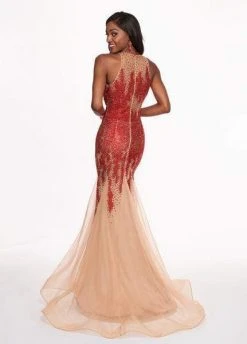 Formal Gowns Rachel Allan - 6452 Embellished Halter Jersey Tulle Trumpet Dress