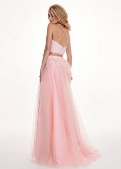 Rachel Allan - 6466 Lace Deep V-neck Tulle A-line Dress