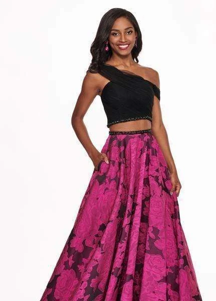 Rachel Allan - 6473 One Shoulder Two-Piece Floral Jacquard Gown Formal Gowns 4 Rachel Allan - 6473 One Shoulder Two-Piece Floral Jacquard Gown Formal Gowns