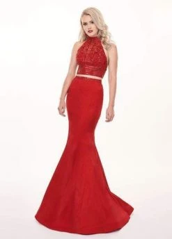 Rachel Allan - 6511 Beaded Halter Taffeta Two-Piece Mermaid Gown Formal Gowns