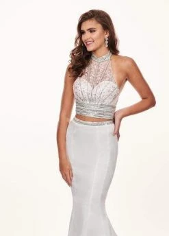 Rachel Allan - 6511 Beaded Halter Taffeta Two-Piece Mermaid Gown Formal Gowns