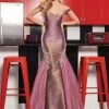 Rachel Allan - 6518 Two-Toned Metallic Off Shoulder Trumpet Gown