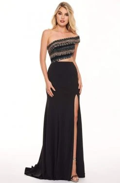 Rachel Allan - 6525 Beaded Off-Shoulder Jersey Trumpet Dress