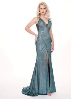 Rachel Allan - 6529 Plunging V-Neck Dress With Slit