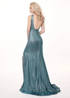 Rachel Allan - 6529 Plunging V-Neck Dress With Slit