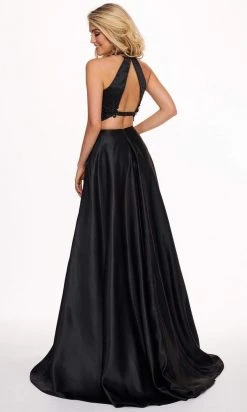 Formal Gowns Rachel Allan - 6533 Floral Appliqued Two-Piece High Slit Gown