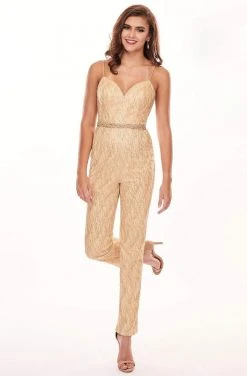 Rachel Allan - 6557 Sweetheart Bodice Glitter Skinny Jumpsuit
