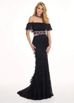 Formal Gowns Rachel Allan - 6563 Off Shoulder Floral Crystal Cutout Lace Gown
