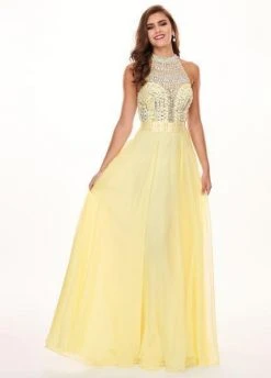 Rachel Allan - 6568 Crystal Embellished Illusion Top Chiffon Gown Formal Gowns