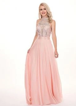 Rachel Allan - 6568 Crystal Embellished Illusion Top Chiffon Gown Formal Gowns