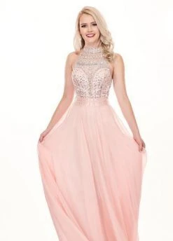 Rachel Allan - 6568 Crystal Embellished Illusion Top Chiffon Gown Formal Gowns