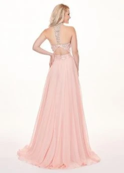 Rachel Allan - 6568 Crystal Embellished Illusion Top Chiffon Gown Formal Gowns