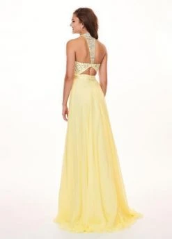 Rachel Allan - 6568 Crystal Embellished Illusion Top Chiffon Gown Formal Gowns