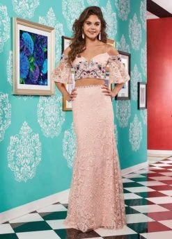 Formal Gowns Rachel Allan - 6571 Two Piece Off-Shoulder Lace Dress