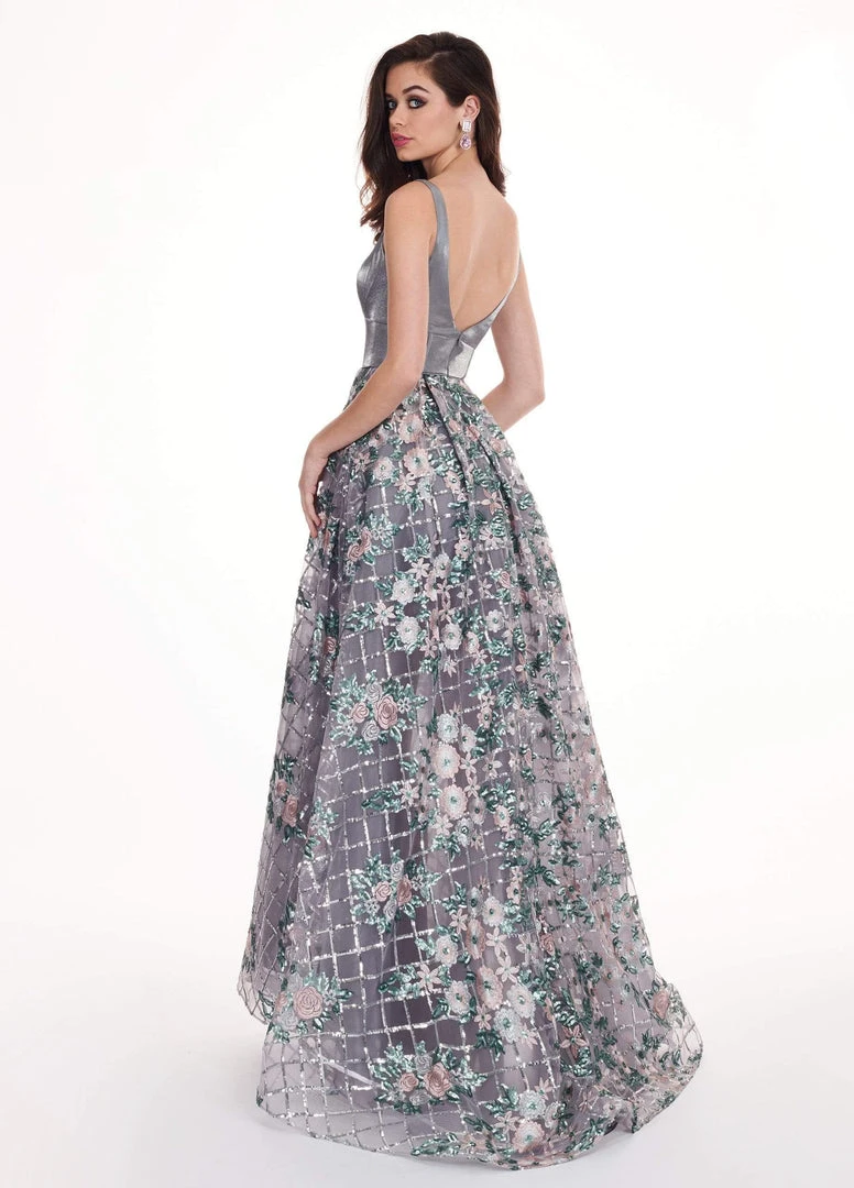Formal Gowns Rachel Allan - 6572 Satin Dress With Embroidered Skirt Overlay 4 Formal Gowns Rachel Allan - 6572 Satin Dress With Embroidered Skirt Overlay