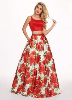Rachel Allan - 6589 Two Piece Square Floral Ballgown Formal Gowns