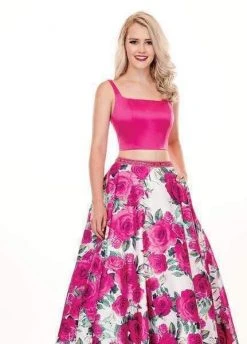 Rachel Allan - 6589 Two Piece Square Floral Ballgown Formal Gowns