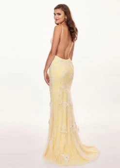 Formal Gowns Rachel Allan - 6640 Floral Appliqued Backless Lace Gown