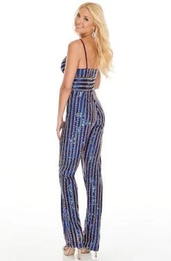 Rachel Allan - Beaded Formal Jumpsuit 7028 - 1 Pc Navy Gold Multi In Size 00 Available