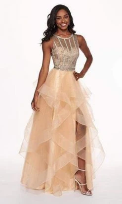 Rachel Allan - Beaded Ruffle Tulle Ruffle High-Low Prom Dress 6512 Formal Gowns