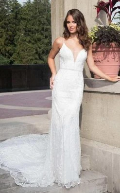 Rachel Allan Bridal - Embroidered Plunging Bridal Dress M627 - 1 Pc White In Size 4 Available Formal Gowns