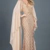 Rachel Allan Couture - 8281 Plunging V Neck Lattice Cape Gown 1 Rachel Allan Couture - 8281 Plunging V Neck Lattice Cape Gown