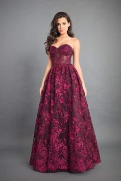 Formal Gowns Rachel Allan Couture - 8342 Embroidered Floral Strapless Evening Gown