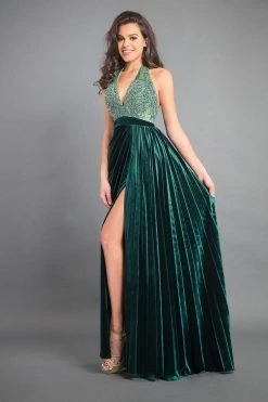 Formal Gowns Rachel Allan Couture - 8345 Beaded Halter Velvet A-line Dress
