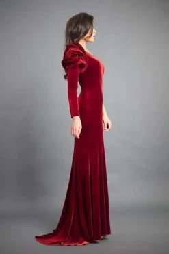 Formal Gowns Rachel Allan Couture - 8359 Velvet Ruffled One Shoulder Sheath Dress