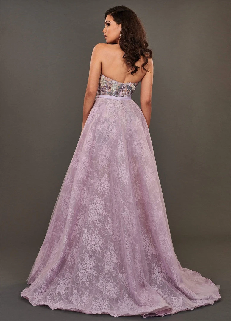 Rachel Allan Couture - 8390 Lace Embroidered Dress With Overskirt Formal Gowns 5 Rachel Allan Couture - 8390 Lace Embroidered Dress With Overskirt Formal Gowns