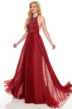 Rachel Allan Couture - 8434 Halter Embellished Pleated A-Line Dress