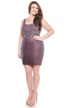 Rachel Allan Curves - 4830 Bedazzled Scoop Neck Sheath Dress Cocktail Dresses